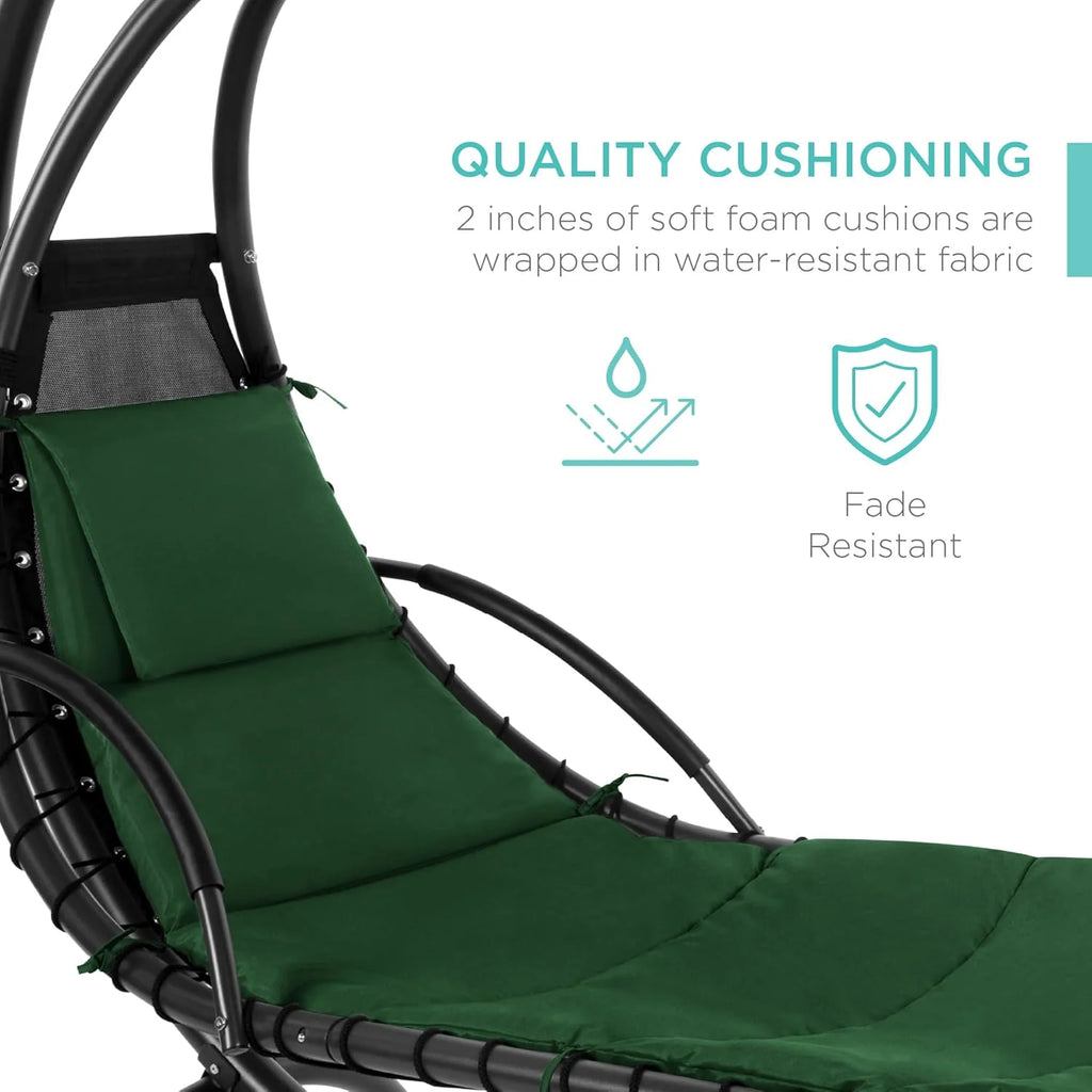 Best Choice Products Outdoor Hanging Curved Steel Chaise Lounge Chair Swing w/Built-in Pillow and Removable Canopy - Teal