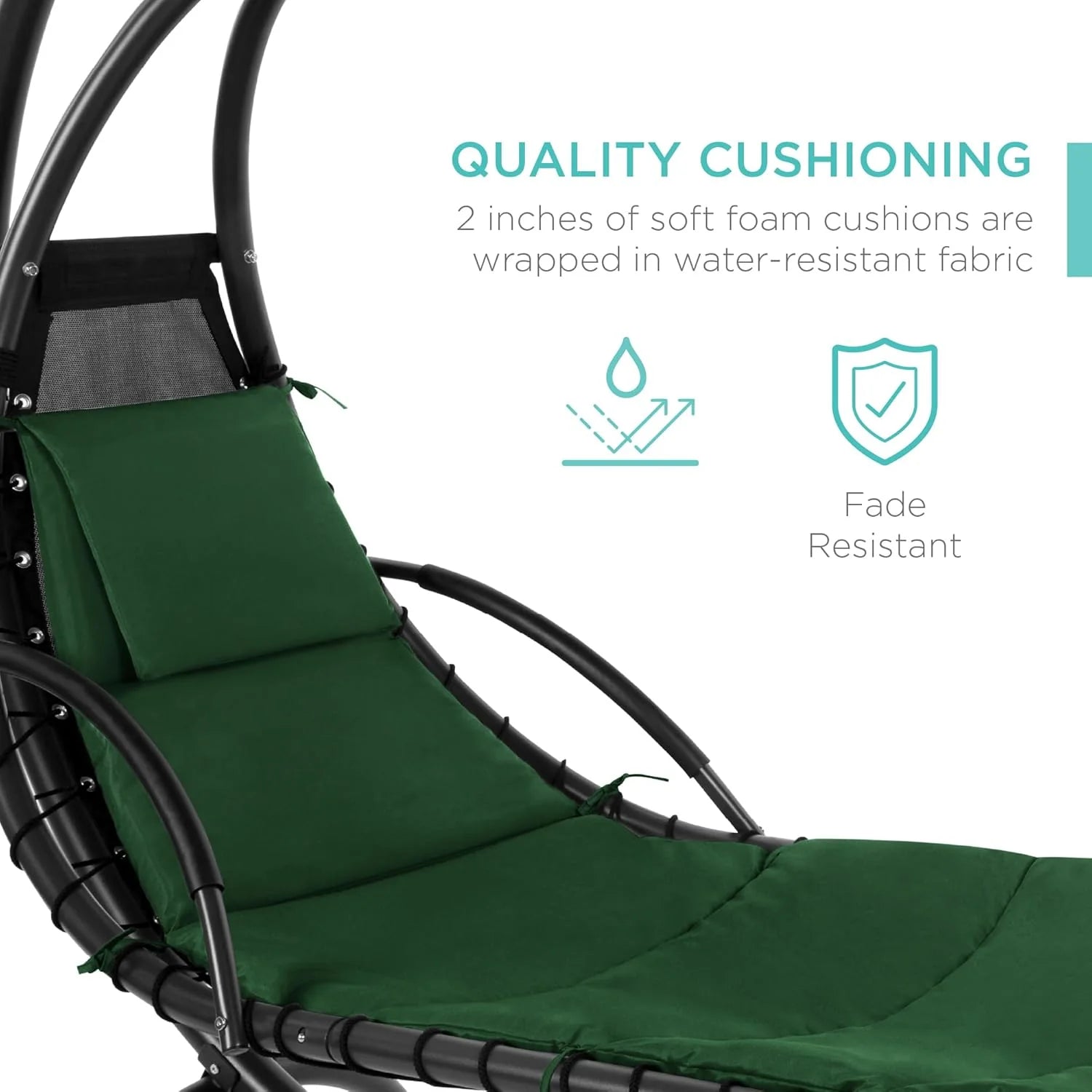 Best Choice Products Outdoor Hanging Curved Steel Chaise Lounge Chair Swing w/Built-in Pillow and Removable Canopy - Teal