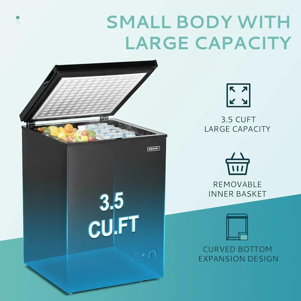 EUHOMY 3.5 Cu.Ft Chest Freezer with Removable Basket Small Deep Freezer Adjustable 7 Thermostat
