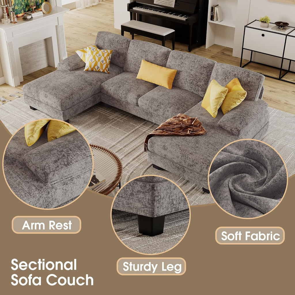 Furmax Sectional Couches for Living Room U-Shaped Sofa Couch Linen Fabric 4 Seat Sofa Set