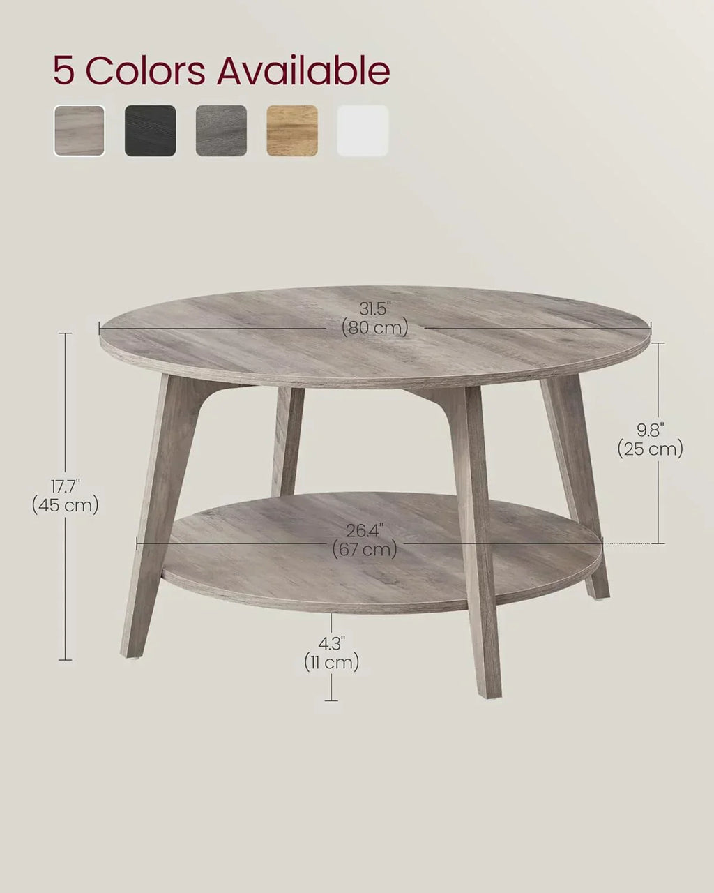 VASAGLE Round Coffee Table 2 Tier Coffee Table with Storage for Living Room 31.5 x 17.7 Inches