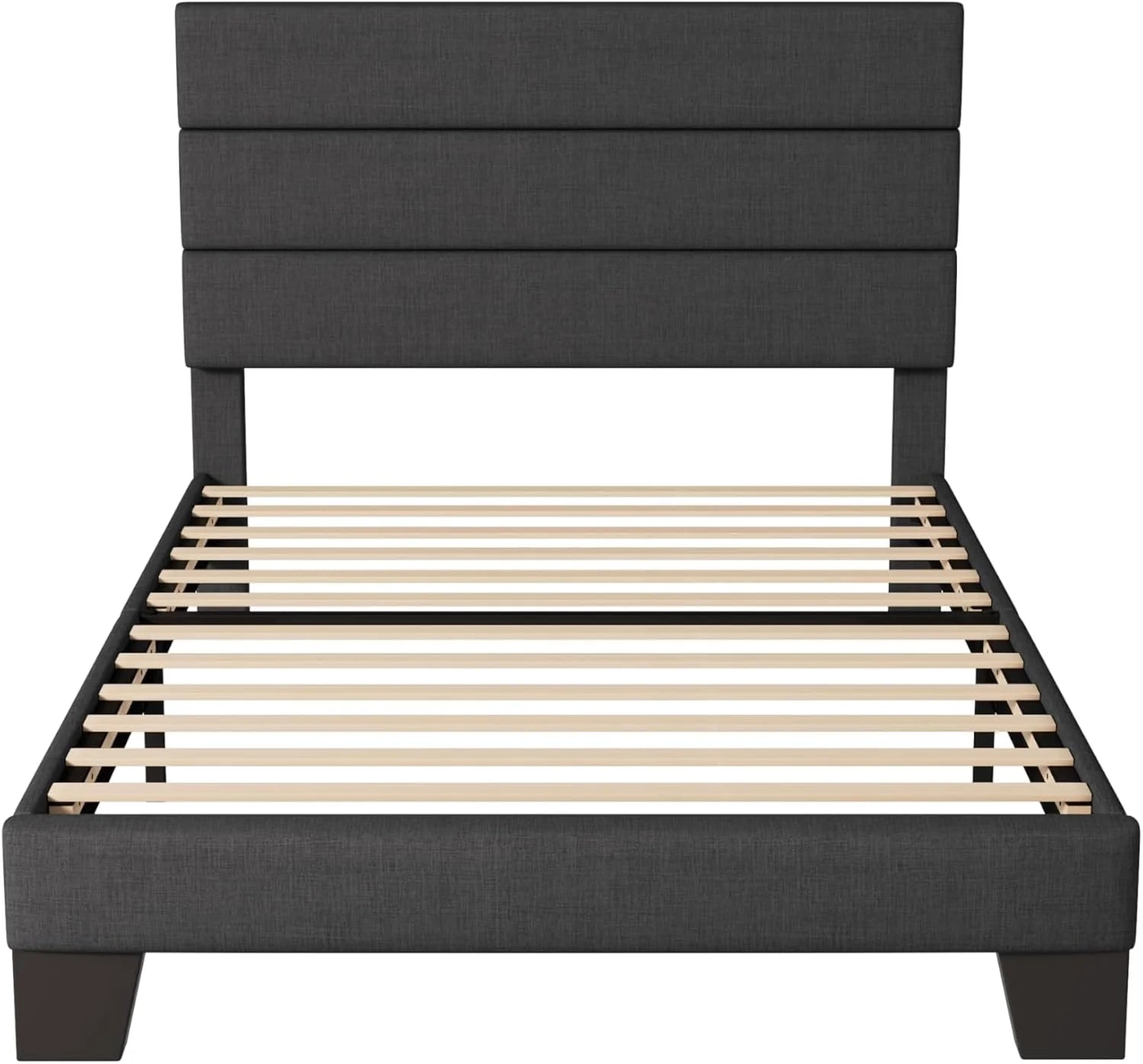 Allewie Queen Size Platform Bed Frame Fabric Upholstered Headboard Wooden Slats Support