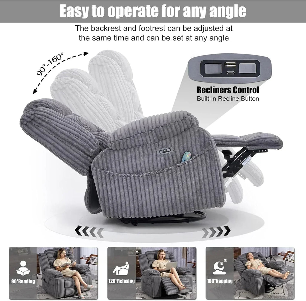 Electric rotary rocker lounge chair for adults with massage and calories USB charging ports