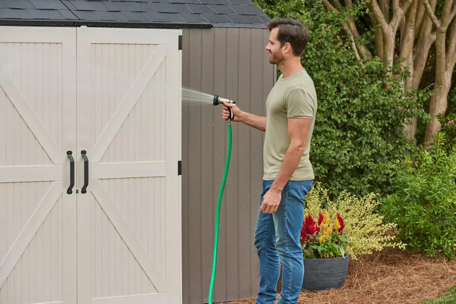 Rubbermaid Resin Outdoor Storage Shed With Floor Weather Resistant Gray Organization for Home