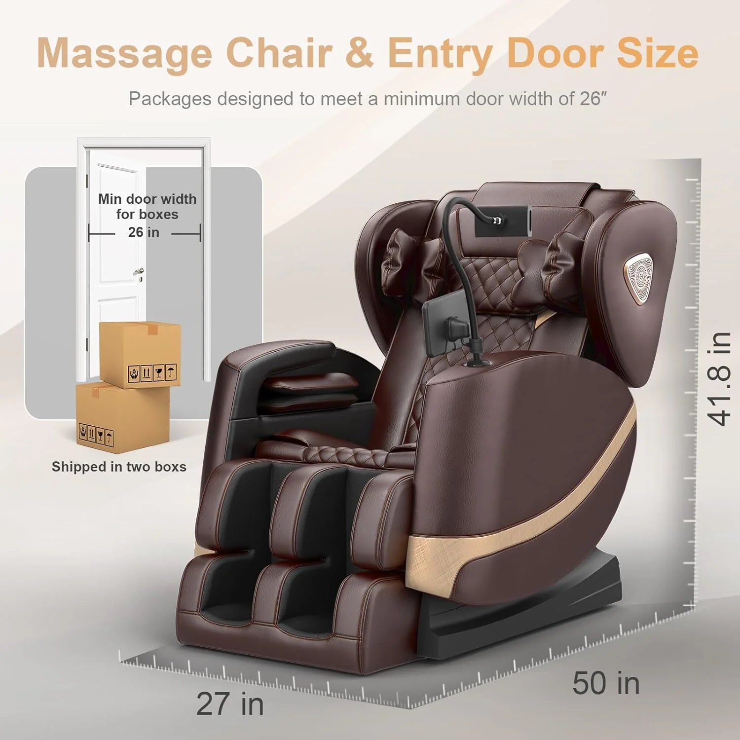 2025 Massage Chair Full Body, Zero Gravity Massage Chair with 10 Fix Rollers, Heating, Foot Massage, Auto Modes, Bluetooth Speaker, Touch Screen Controller (Brown Premium)
