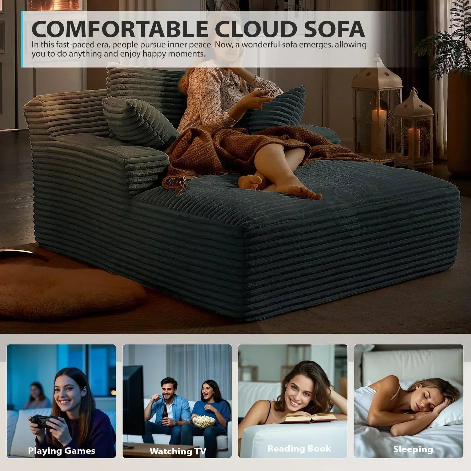 50-inch indoor recliner oversized corduroy upholstered boneless sofa bed deep sleeper sofa