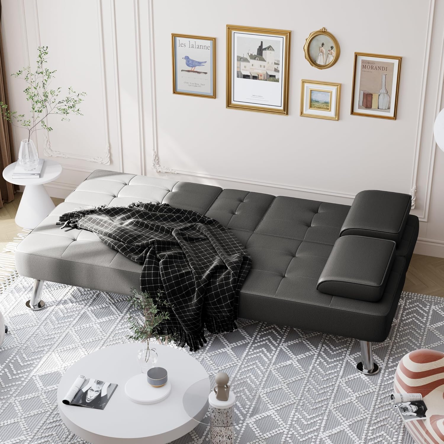 Shahoo Convertible Folding Futon Sofa Bed Sleeper Couch for Living Room Faux Leather