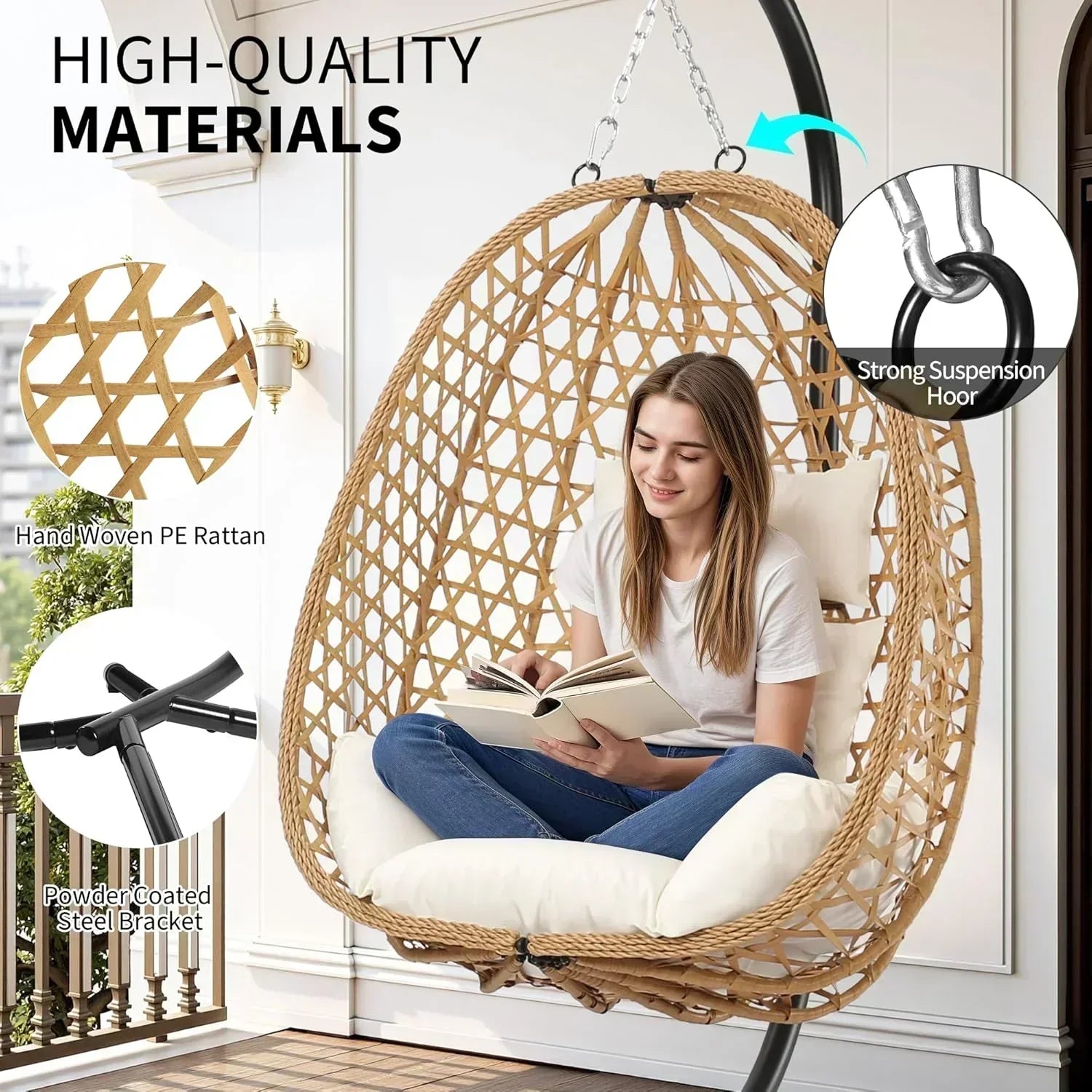 Egg Chair with Stand Patio Wicker Hanging Chair Hammock Swing Chair 350LBS Capacity for Bedroom