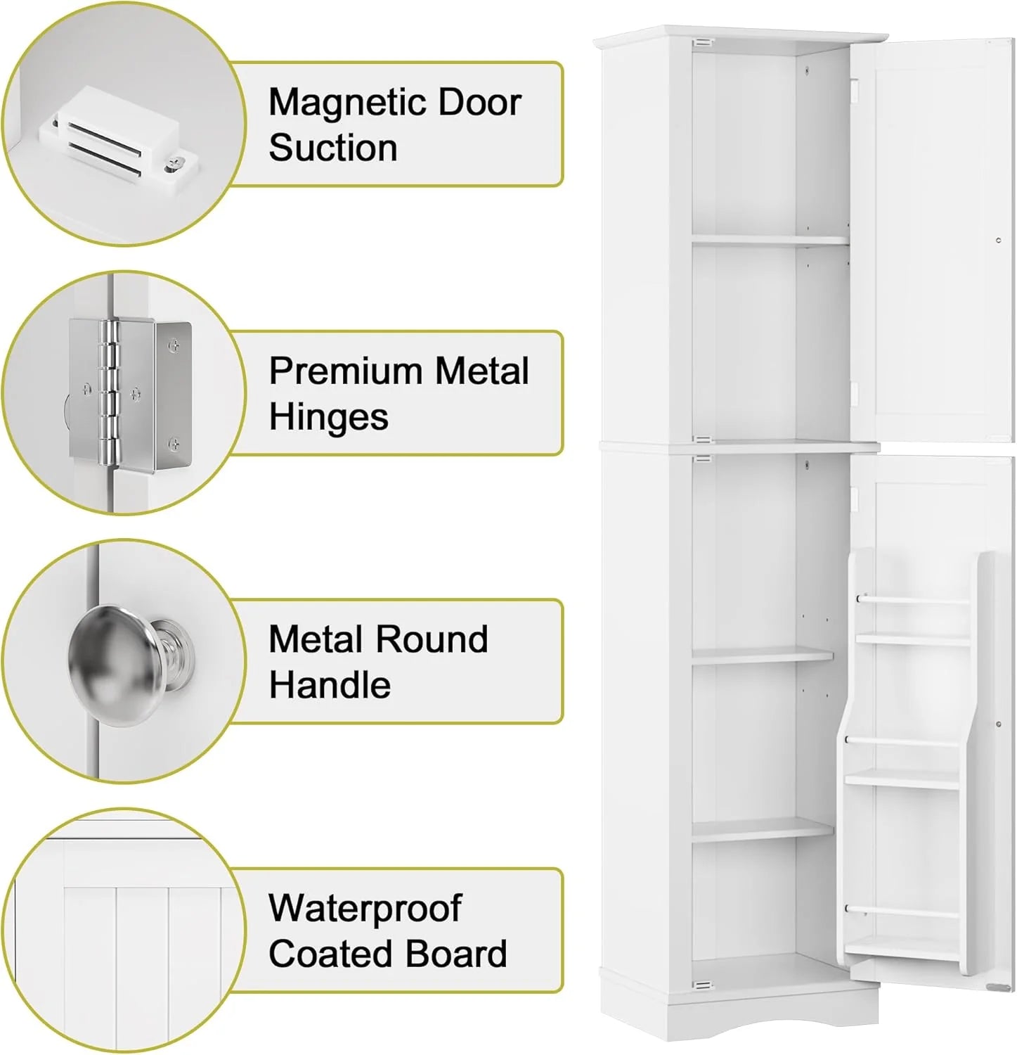 Tall Pantry Cabinet, Freestanding Storage Cabinet, Wooden Kitchen Pantry with 4 Doors and 5 Shelves, 72 Floor Cabinet Organizer