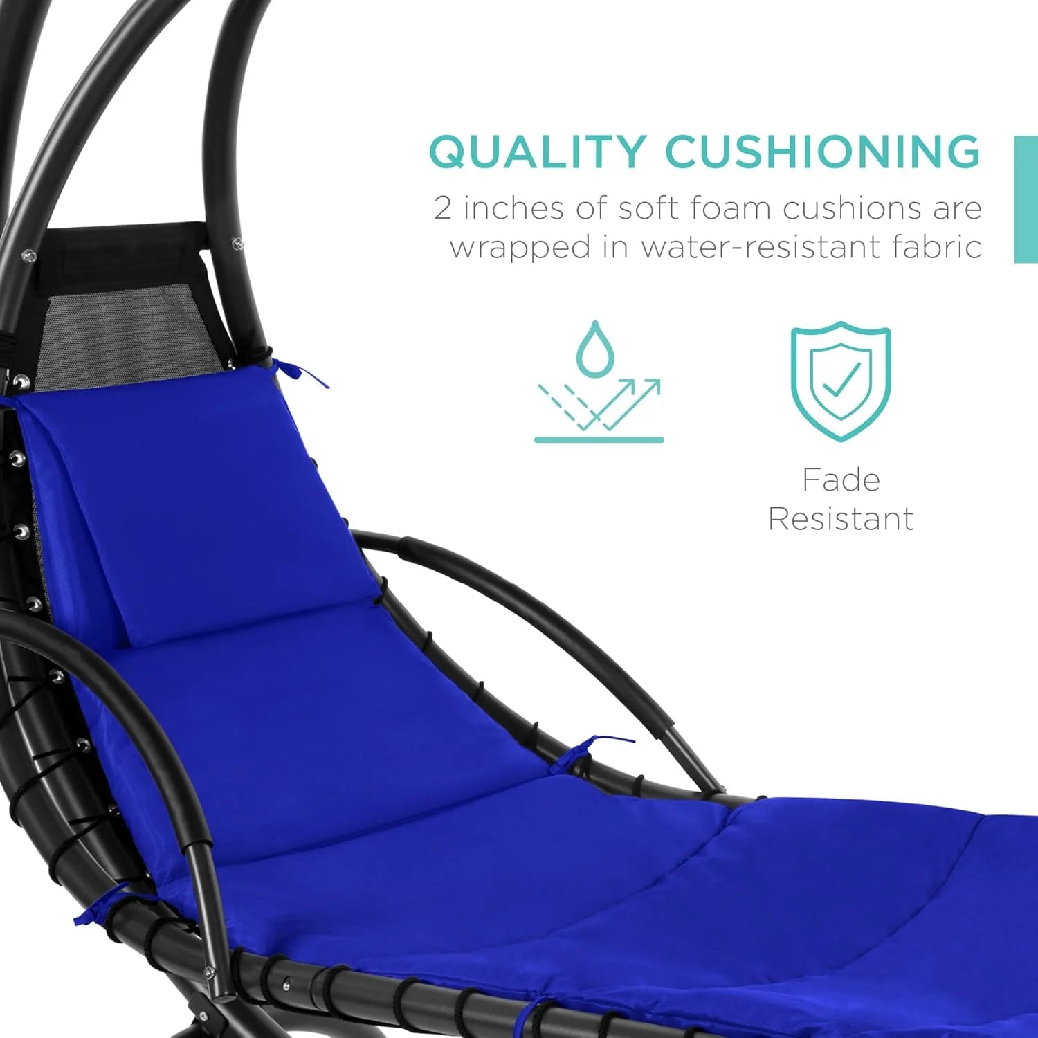 Best Choice Products Outdoor Hanging Curved Steel Chaise Lounge Chair Swing w/Built-in Pillow and Removable Canopy - Teal