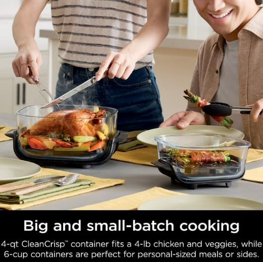 Ninja Crispi 5 in 1 Portable Glass Air Fryer Cooking System Small and large batch containers
