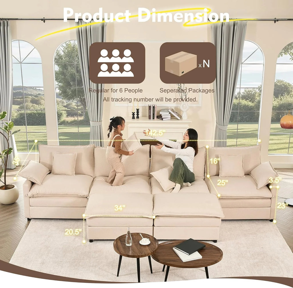 108 Inch U Shape Sofa Sectional Sofa Comfortable Cloud Sofa with Removable Footstool