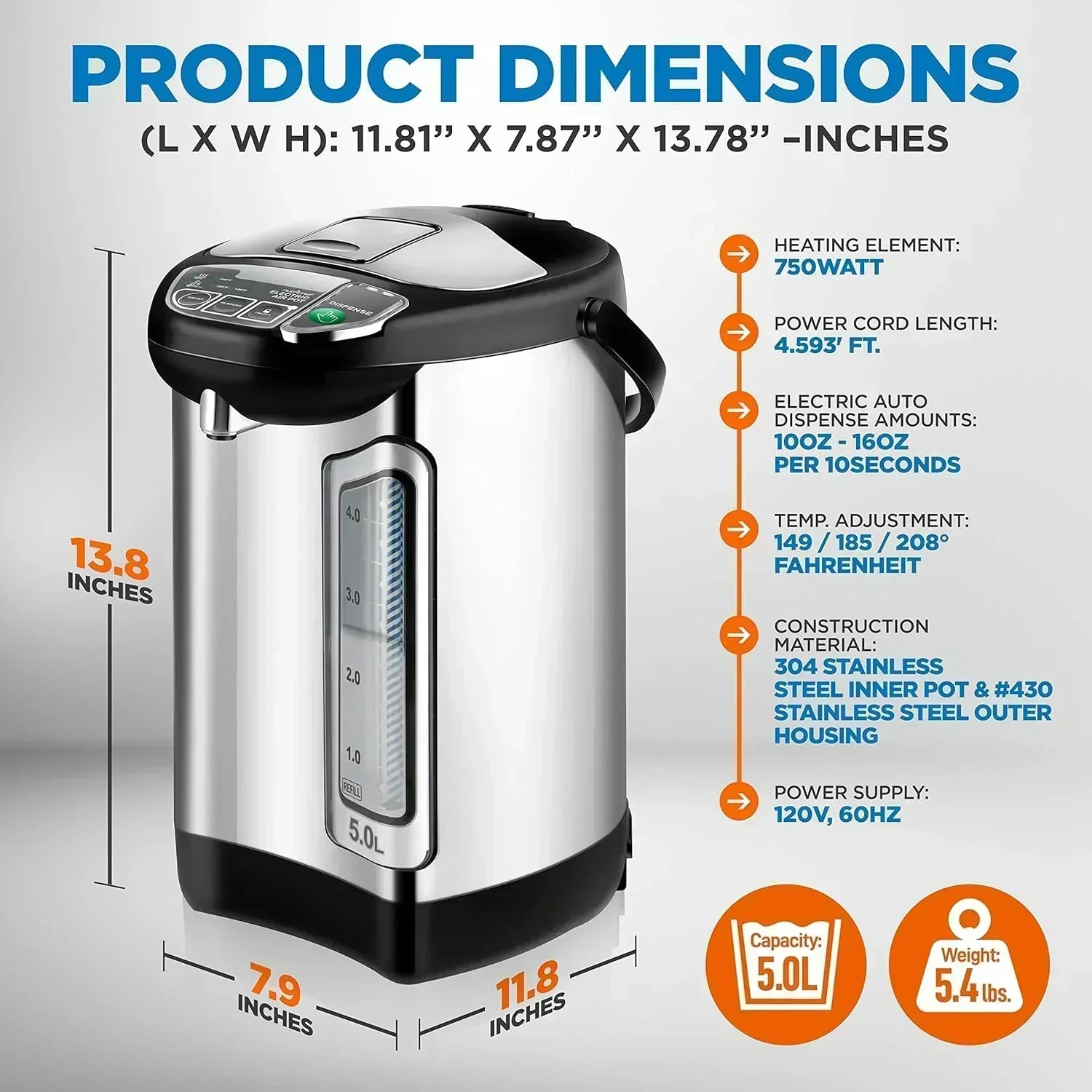 NutriChef Water Heater and Hot Water Dispenser 8L Electric Beverage Dispenser