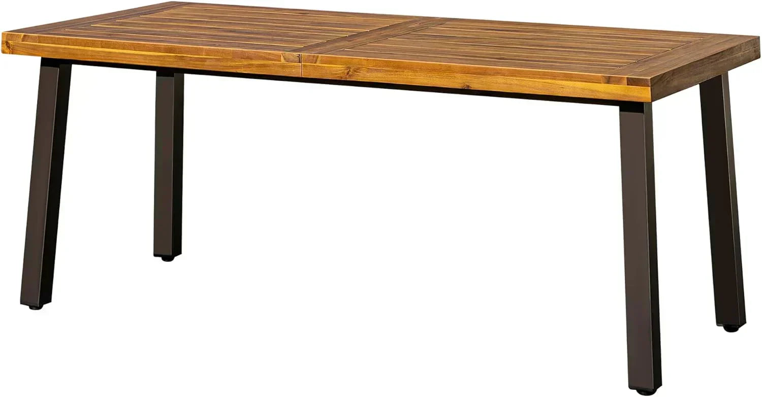 Devoko Home Acacia Wood Dining Table 6-Person Indoor Outdoor Table Iron Legs Sandblast Finish