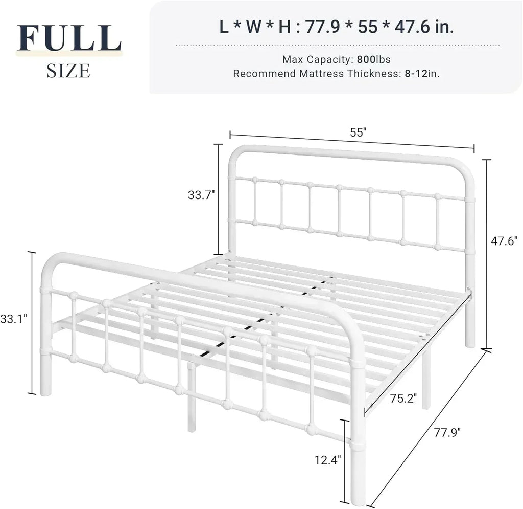 Allewie Queen Size Metal Platform Bed Frame with Victorian Style Wrought Iron-Art Headboard