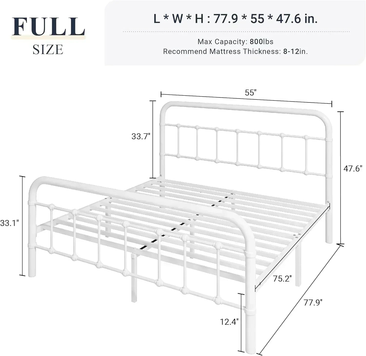 Allewie Queen Size Metal Platform Bed Frame with Victorian Style Wrought Iron-Art Headboard