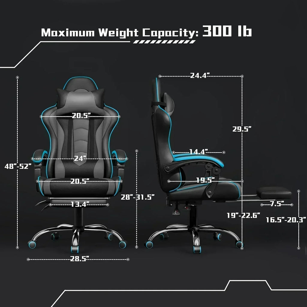 Gaming Chair with Massage Lumbar Support and Footrest Height Office Gaming Chair