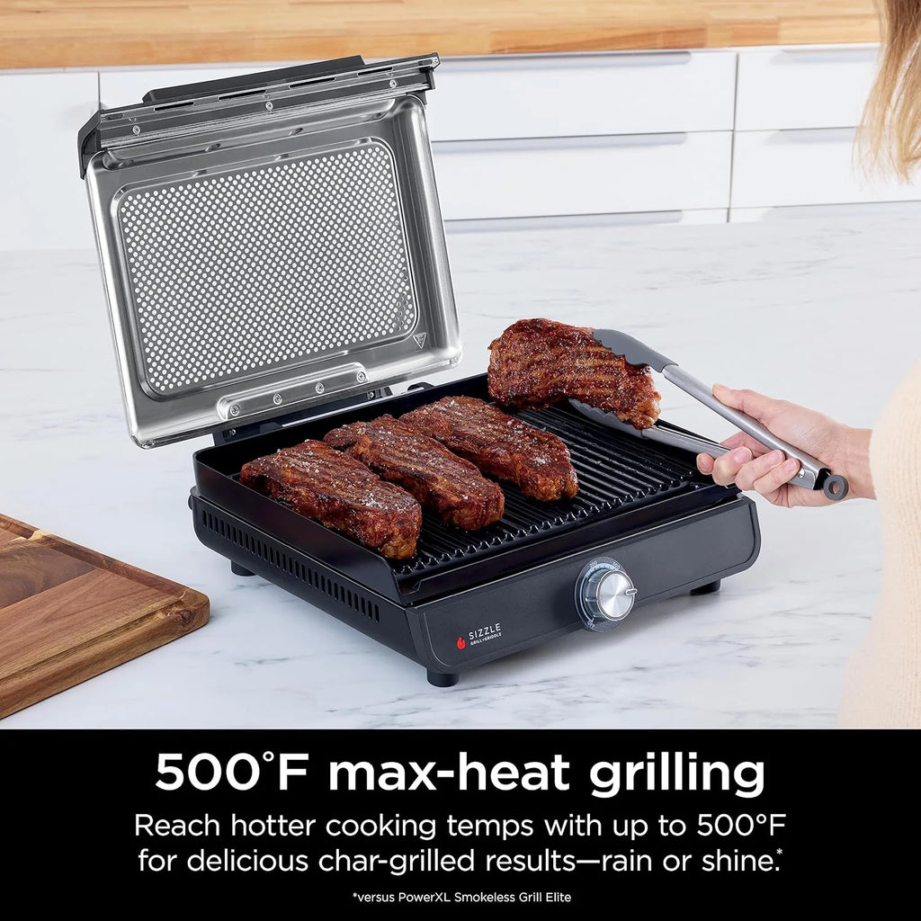 Ninja Griddle and Indoor Grill, 14��? Electric Grill, For Steak, Burgers, Salmon, Veggies, and More, Pancake Griddle, Nonstick, Dishwasher Safe, 500F, Even Cooking, Silver, GR101