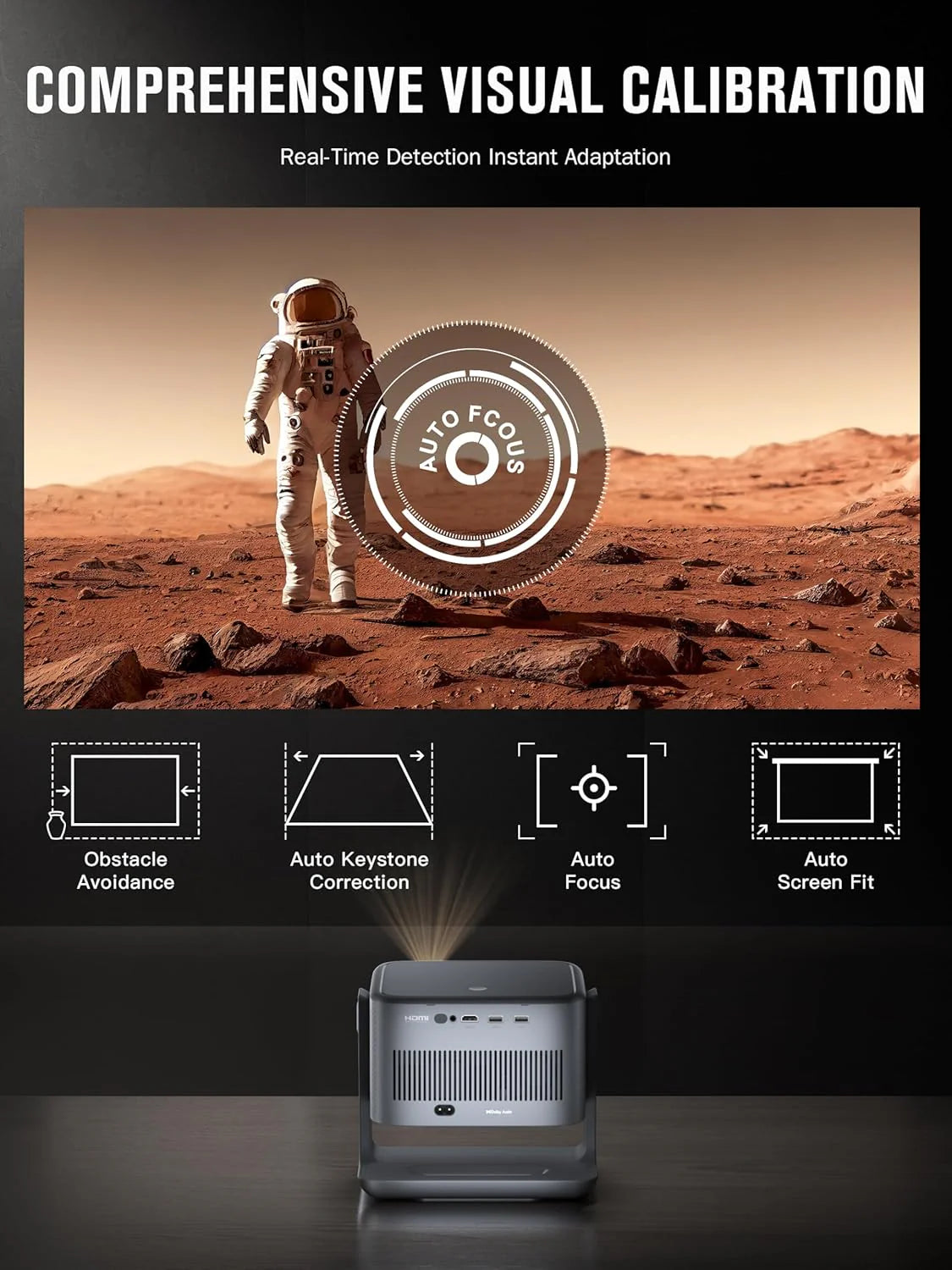 Smart 4K Projector with WiFi and Bluetooth, VISSPL 3D Dolby Audio and Auto Focus