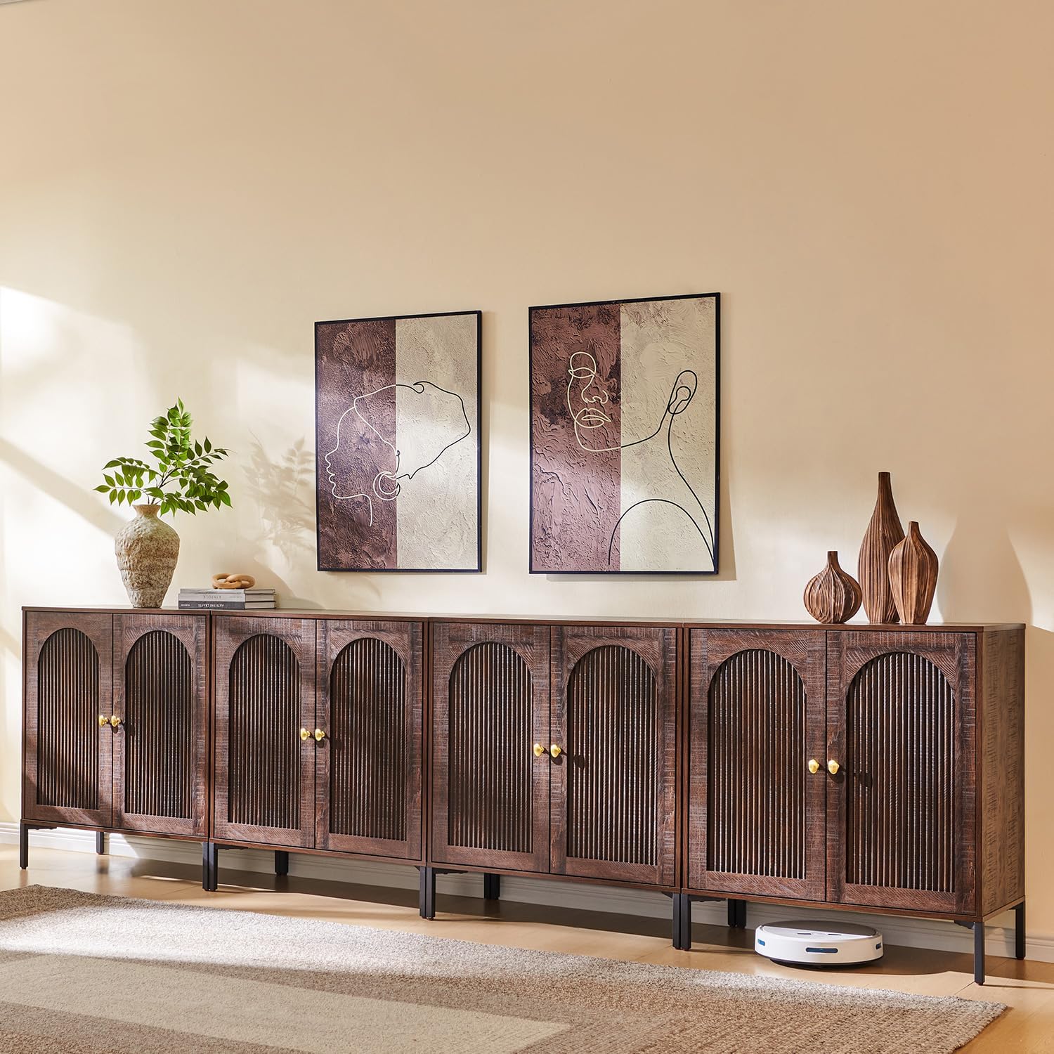 IFGET Modern Buffet Cabinet with Storage 92.63 W Fluted Arched Sideboard Cabinet