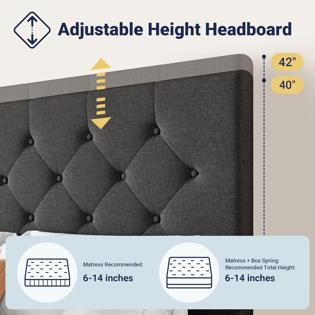 Allewie Upholstered Queen Size Platform Bed Frame with 4 Storage Drawers and Headboard