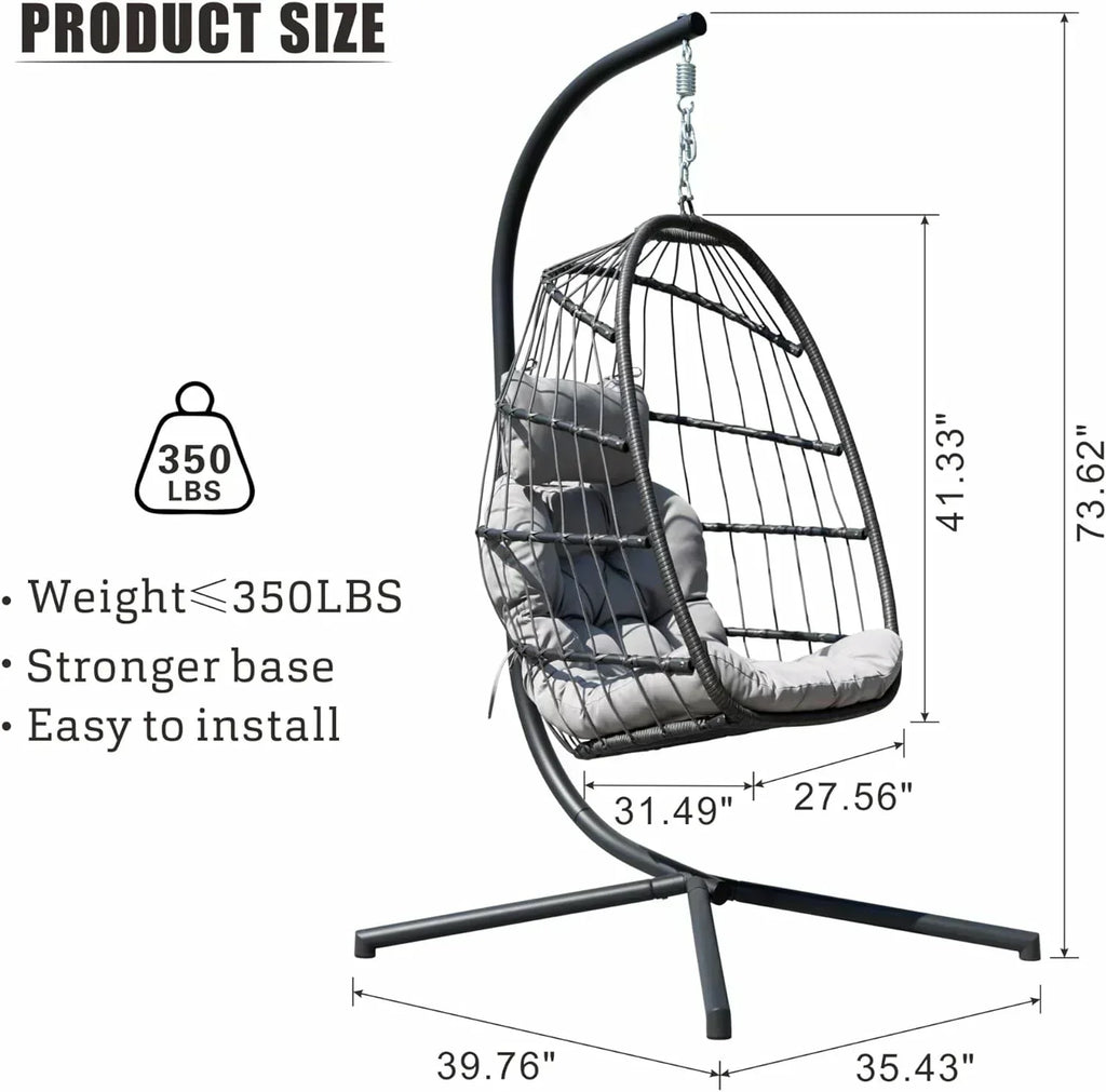 HWB Hanging Egg Chair with Stand Patio Wicker Hammock Egg Swing Chair Cushion for Bedroom