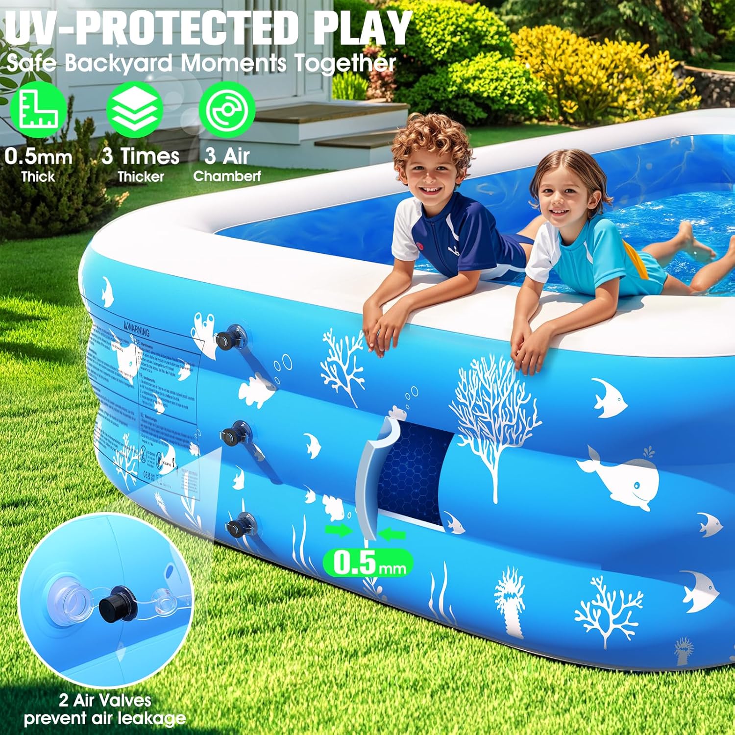 Inflatable Pool with Seat and Pool Lights Durable Thickened Large Size Family Inflatable Pools