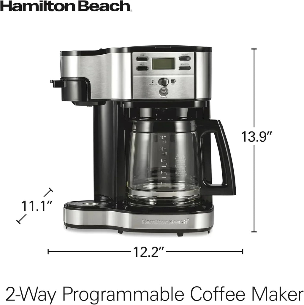 Hamilton Beach 2-Way 12 Cup Programmable Drip Coffee Maker Single Serve Machine Glass Carafe