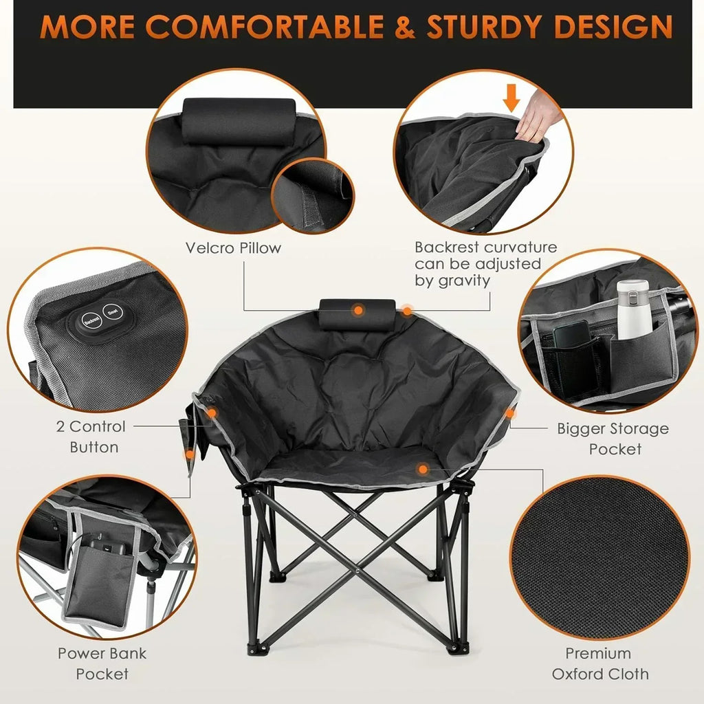 Heated Camping Chair Extra Large Heated Chair Outdoor Sports Chair with 3 Heat Levels on Back