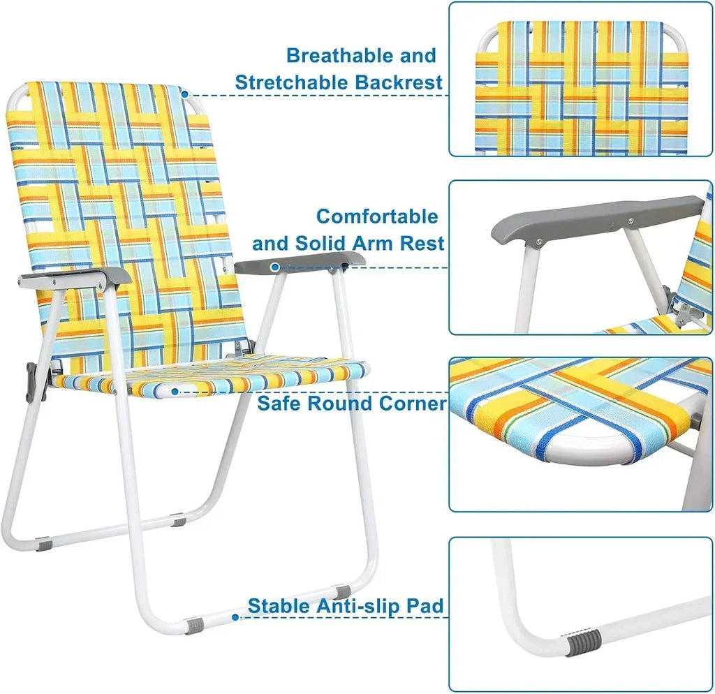 VINGLI Patio Lawn Webbed Folding Chairs Set of 2 Outdoor Beach Portable Lawn Chair