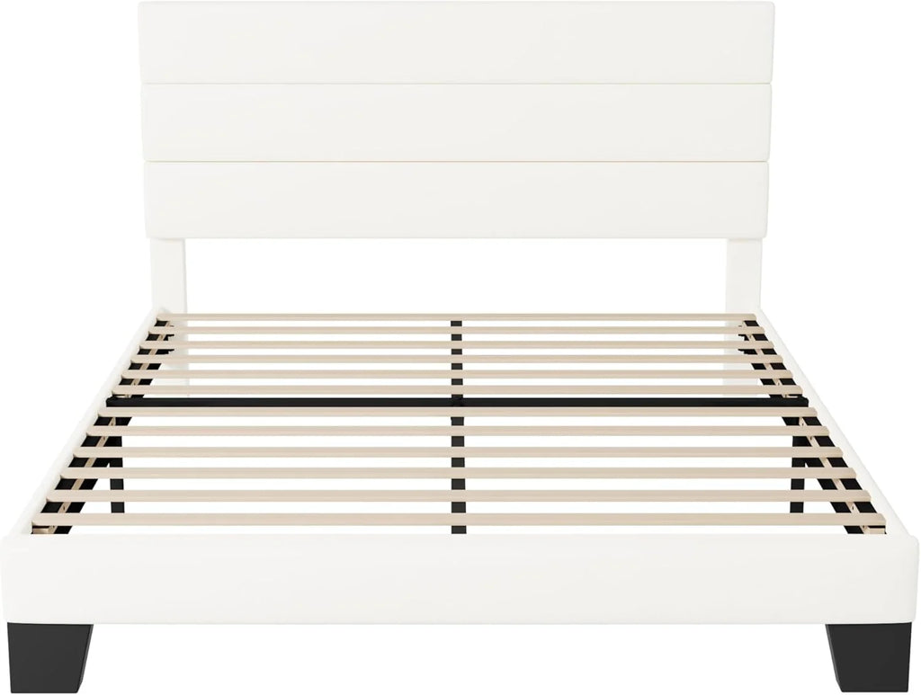 Allewie Queen Size Platform Bed Frame Fabric Upholstered Headboard Wooden Slats Support