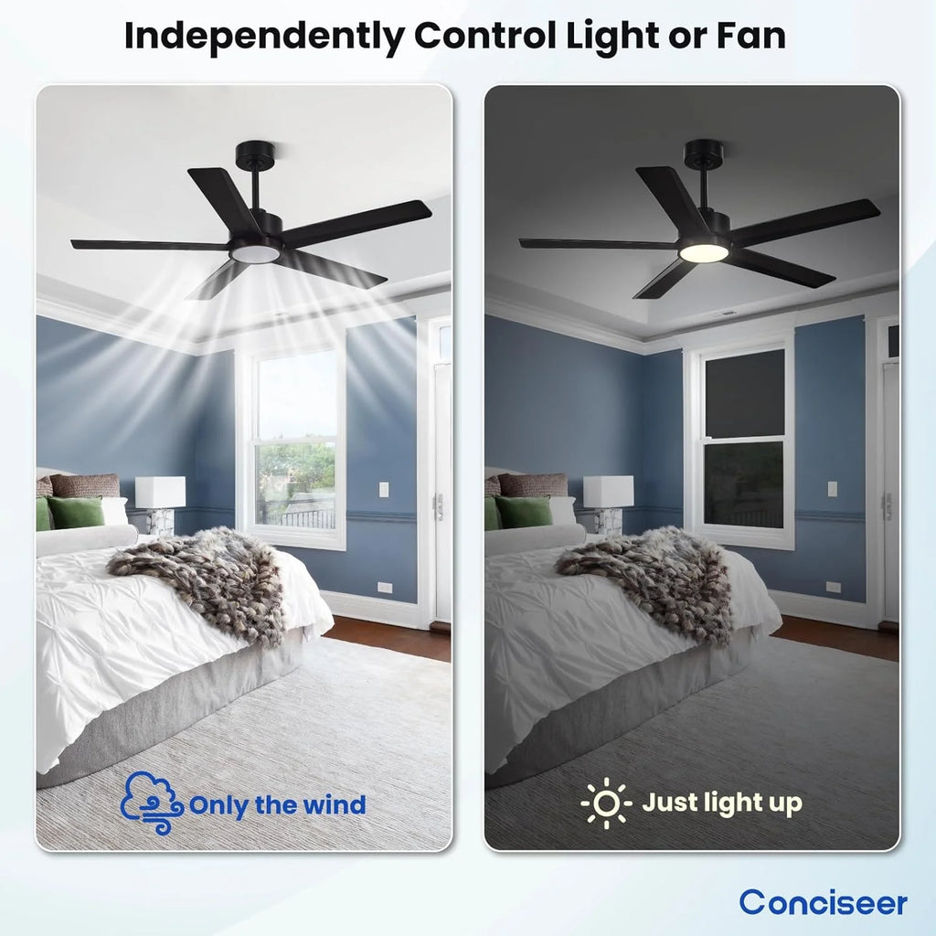 Modern Ceiling Fans with Lights, 72 Inch Ceiling Fan with Light and Remote, Bedroom Living Room Library Cafe Outdoor/Industrial,24W 3CCT Dimmable, 8 Blades 6 Speed Reversible Quiet DC Motor, Black