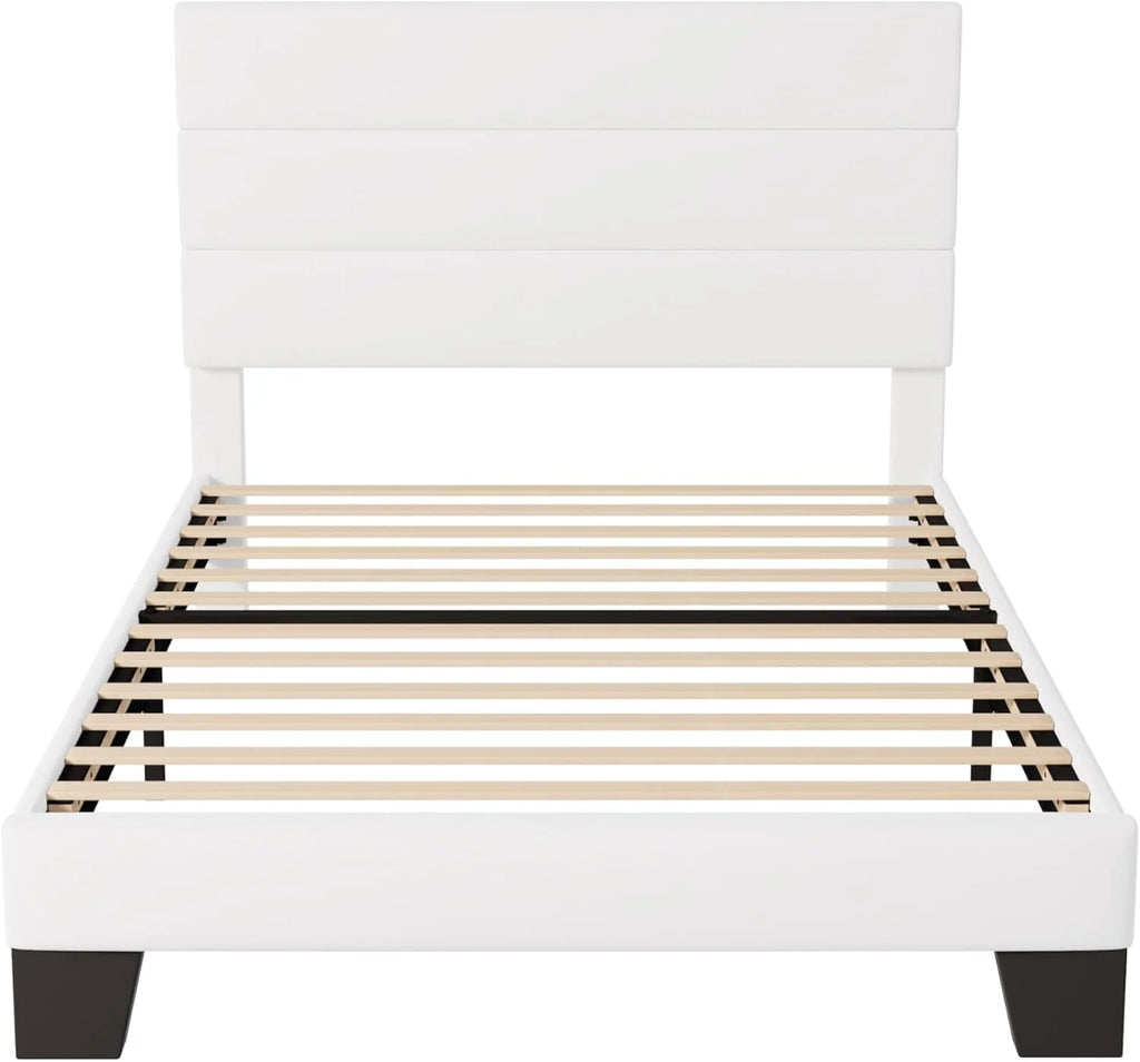 Allewie Queen Size Platform Bed Frame Fabric Upholstered Headboard Wooden Slats Support
