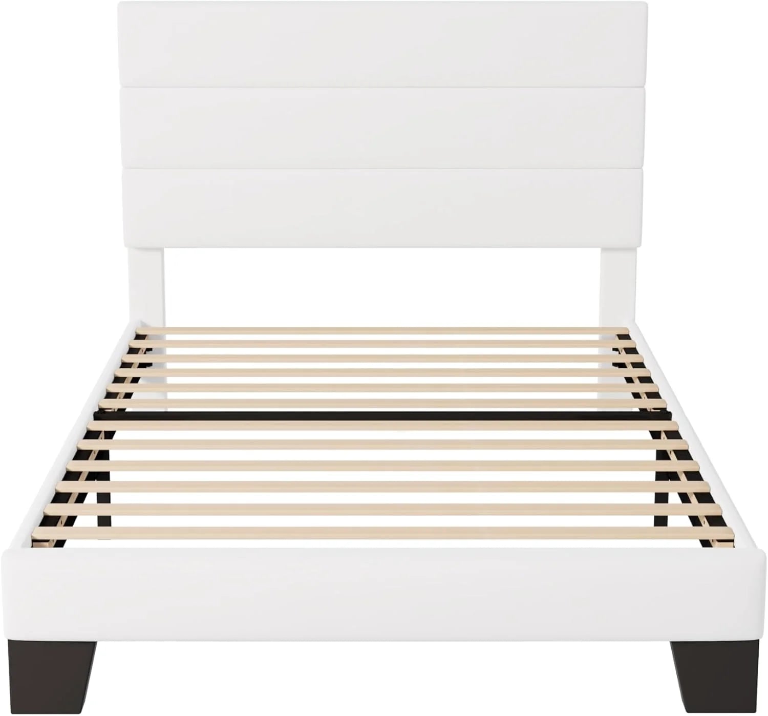 Allewie Queen Size Platform Bed Frame Fabric Upholstered Headboard Wooden Slats Support