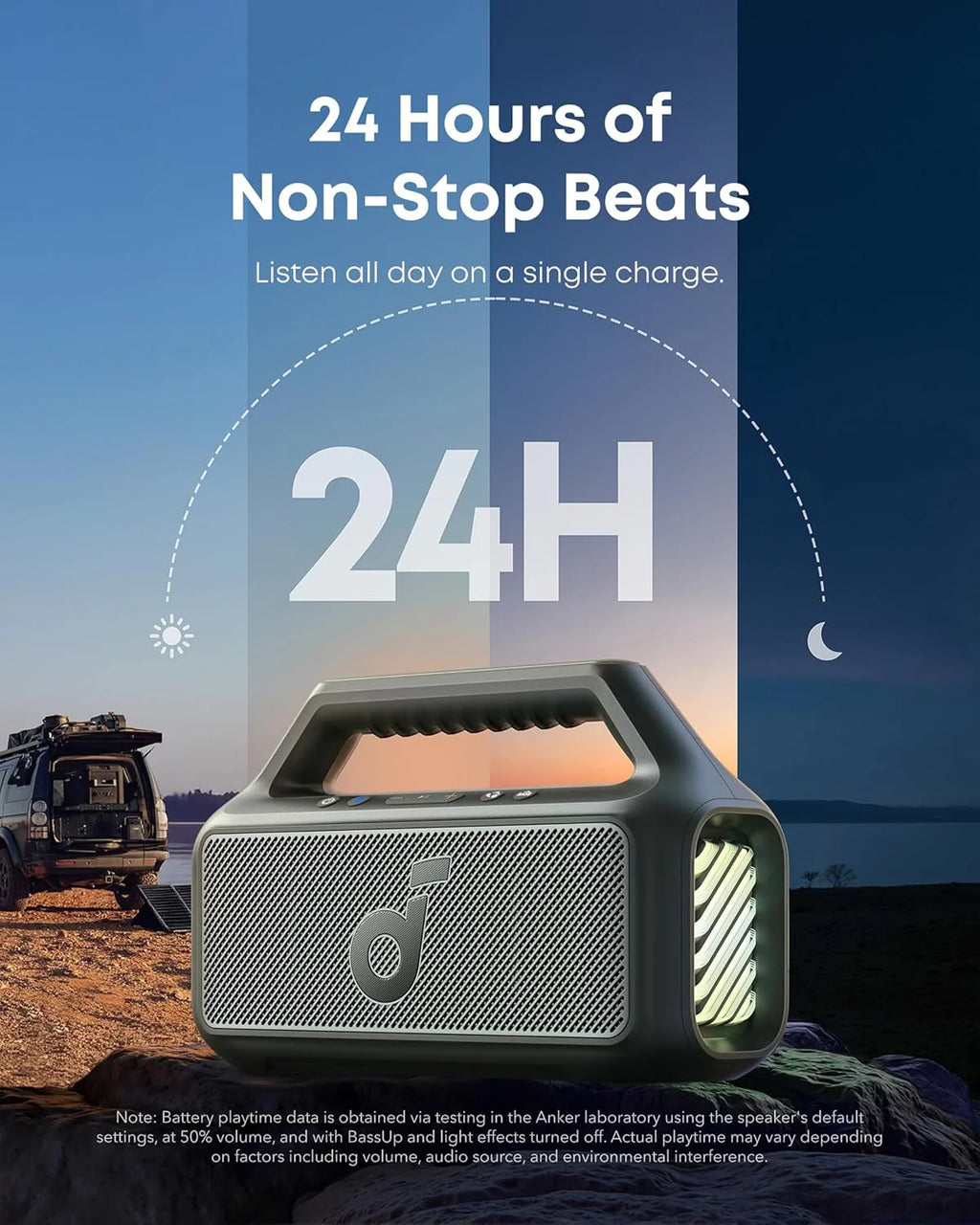 Outdoor Speaker, 80W, Subwoofer, BassUp 2.0, 24H Playtime, IPX7 Waterproof, Floatable, RGB Lights, USB-C, Custom EQ, Bluetooth 5.3, Portable for Camping, Beach, and Backyard