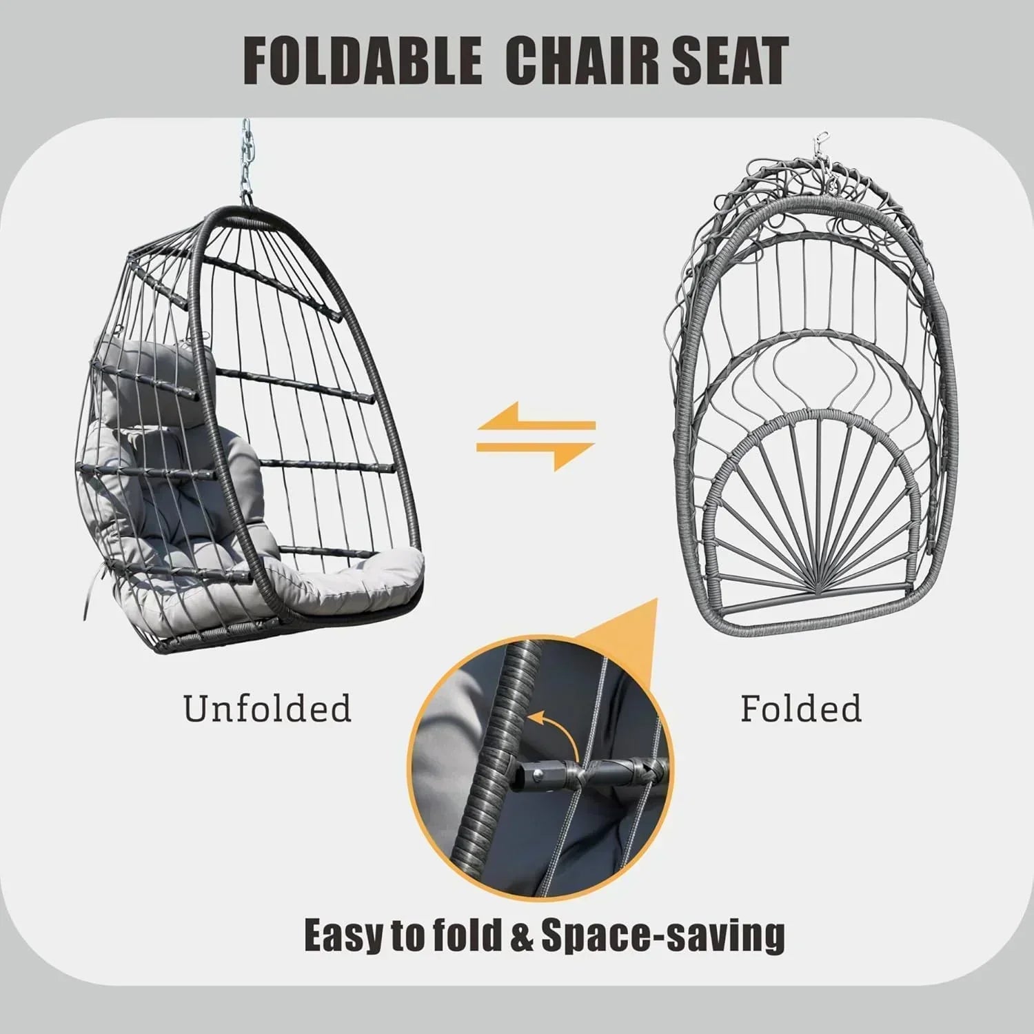 HWB Hanging Egg Chair with Stand Patio Wicker Hammock Egg Swing Chair Cushion for Bedroom