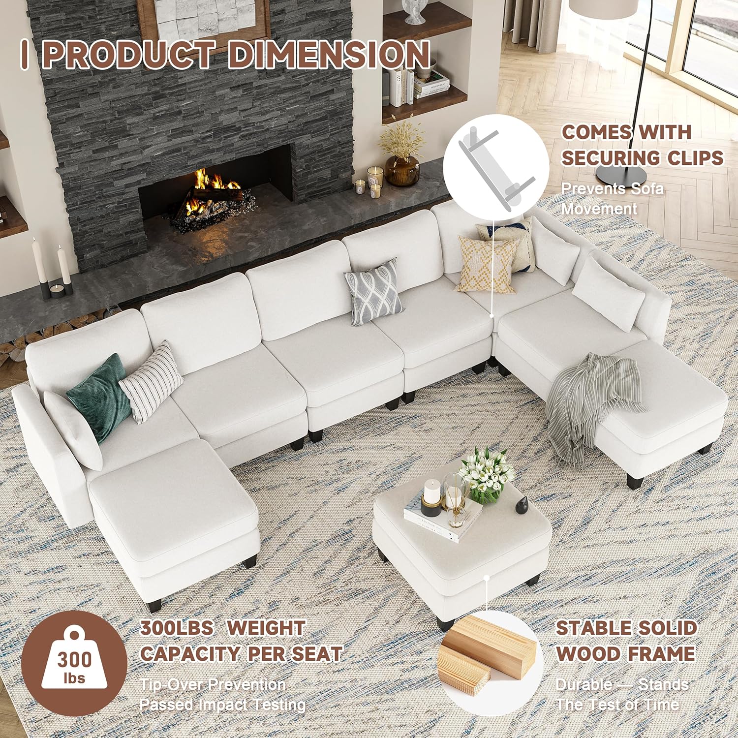 Modular Sectional Sof Convertible U Shaped Sofa Couch with High Density Memory Foam