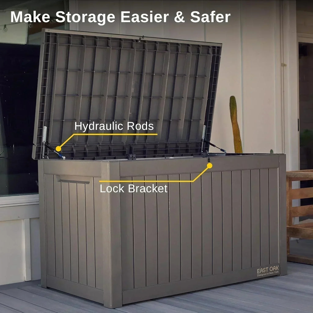 EAST OAK Outdoor Storage Box 60 Gallon Deck Box Indoor and Outdoor Use Waterproof Resin Storage