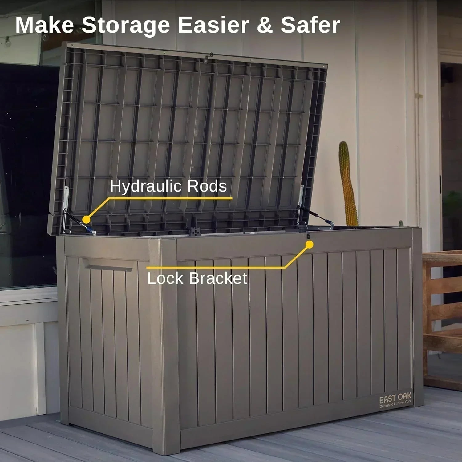 EAST OAK Outdoor Storage Box 60 Gallon Deck Box Indoor and Outdoor Use Waterproof Resin Storage