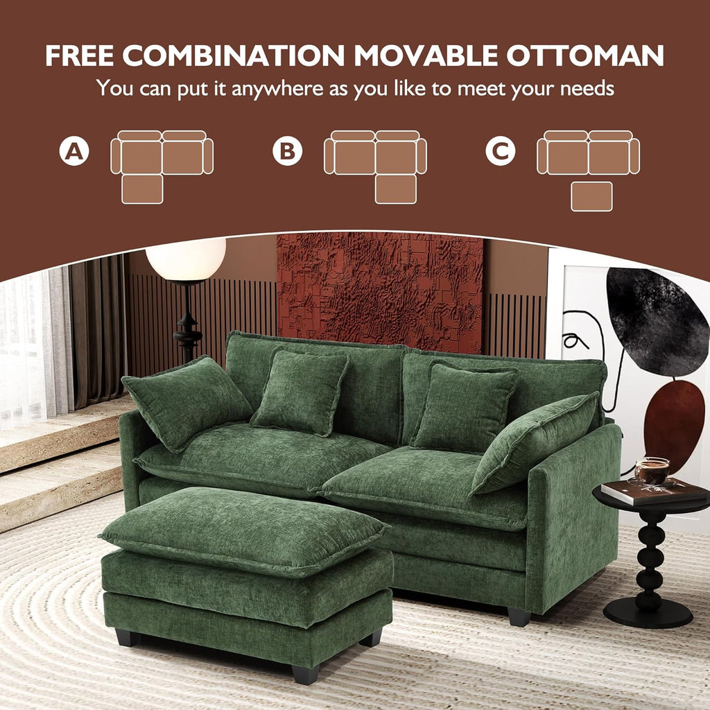 111.4 Inch L Shaped Modern Sofa Modular Cloud Sofa with Ottoman 4 Seater Chenille Deep Seat Sofa