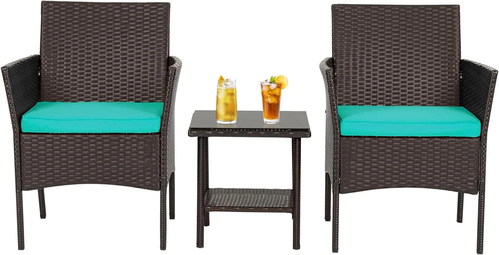 FDW | 4-Piece Patio Furniture Set | Black | Outdoor Wicker Furniture with Coffee Table | Modern Rattan Chairs Conversation Set | Outdoor Seating | Weather-Resistant | for Porch, Garden, Lawn