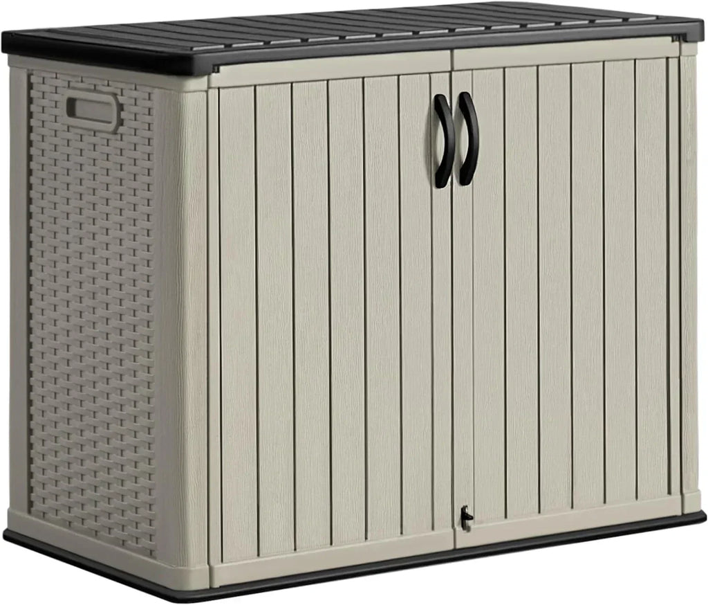 Greesum Outdoor Horizontal Storage Shed 27 Cu.ft Resin Large Storage Box for Garden Patio