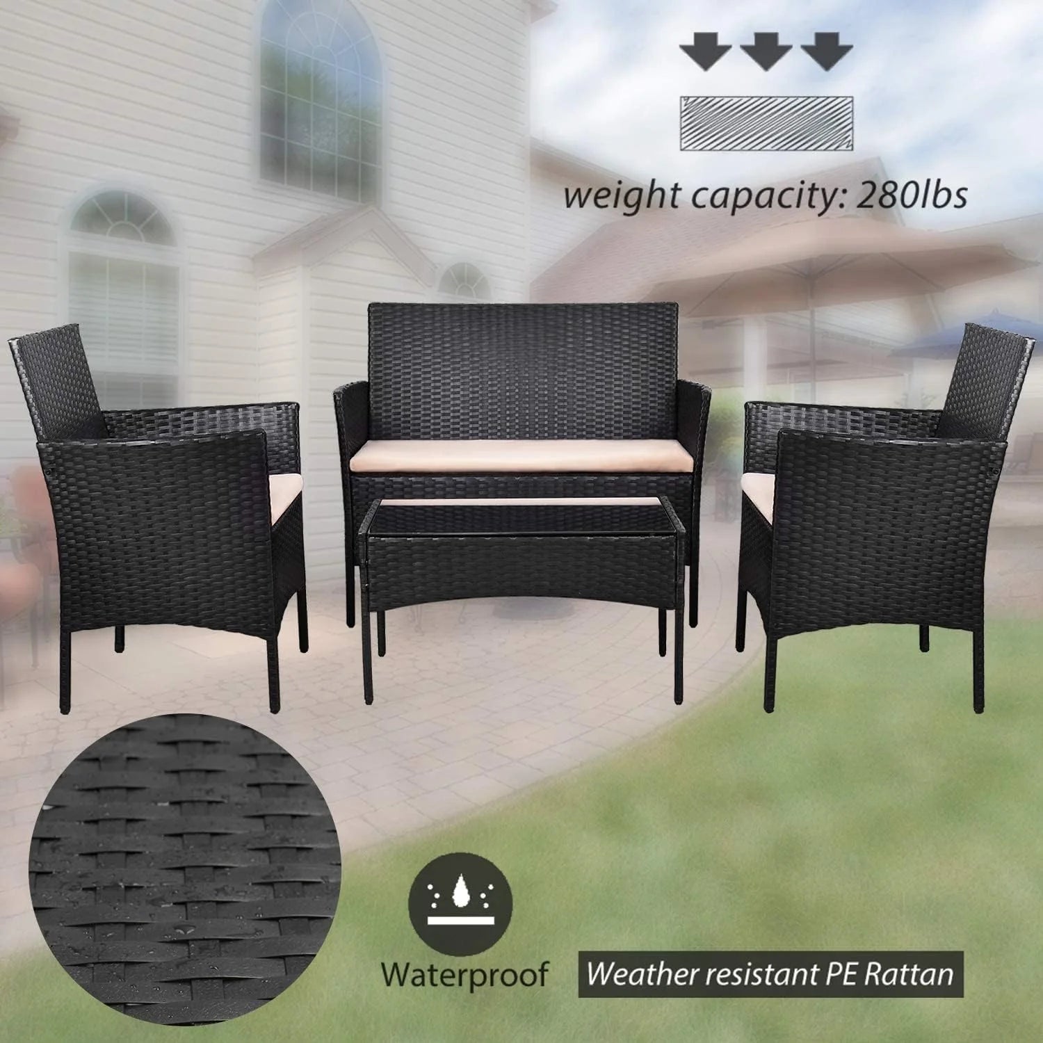 Homall 4 Pieces Outdoor Patio Furniture Sets Rattan Chair Wicker Set, Outdoor Indoor Use Backyard Porch Garden Poolside Balcony Furniture Sets (Grey)