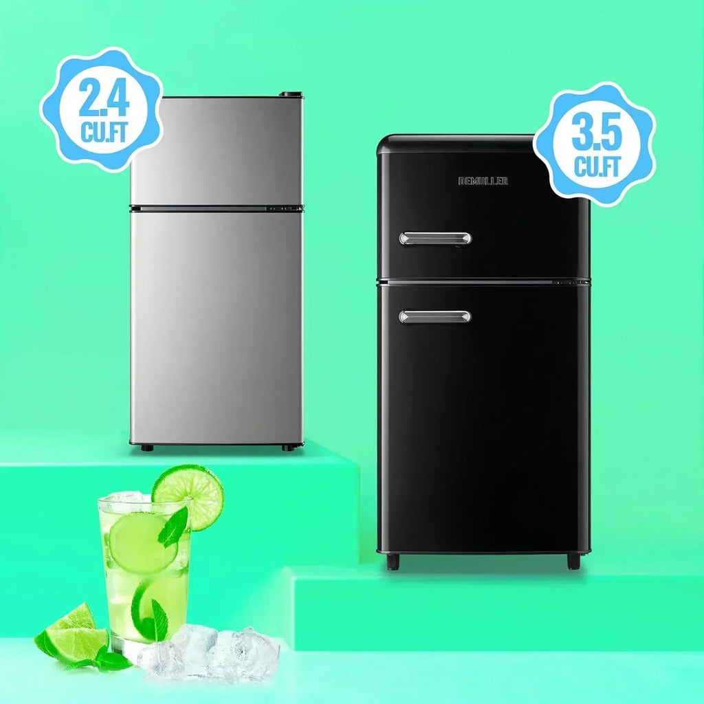 2.4 Cu.Ft Mini Fridge with Freezer Double Door Small Tiny Size Refrigerator with 7 Control Knob