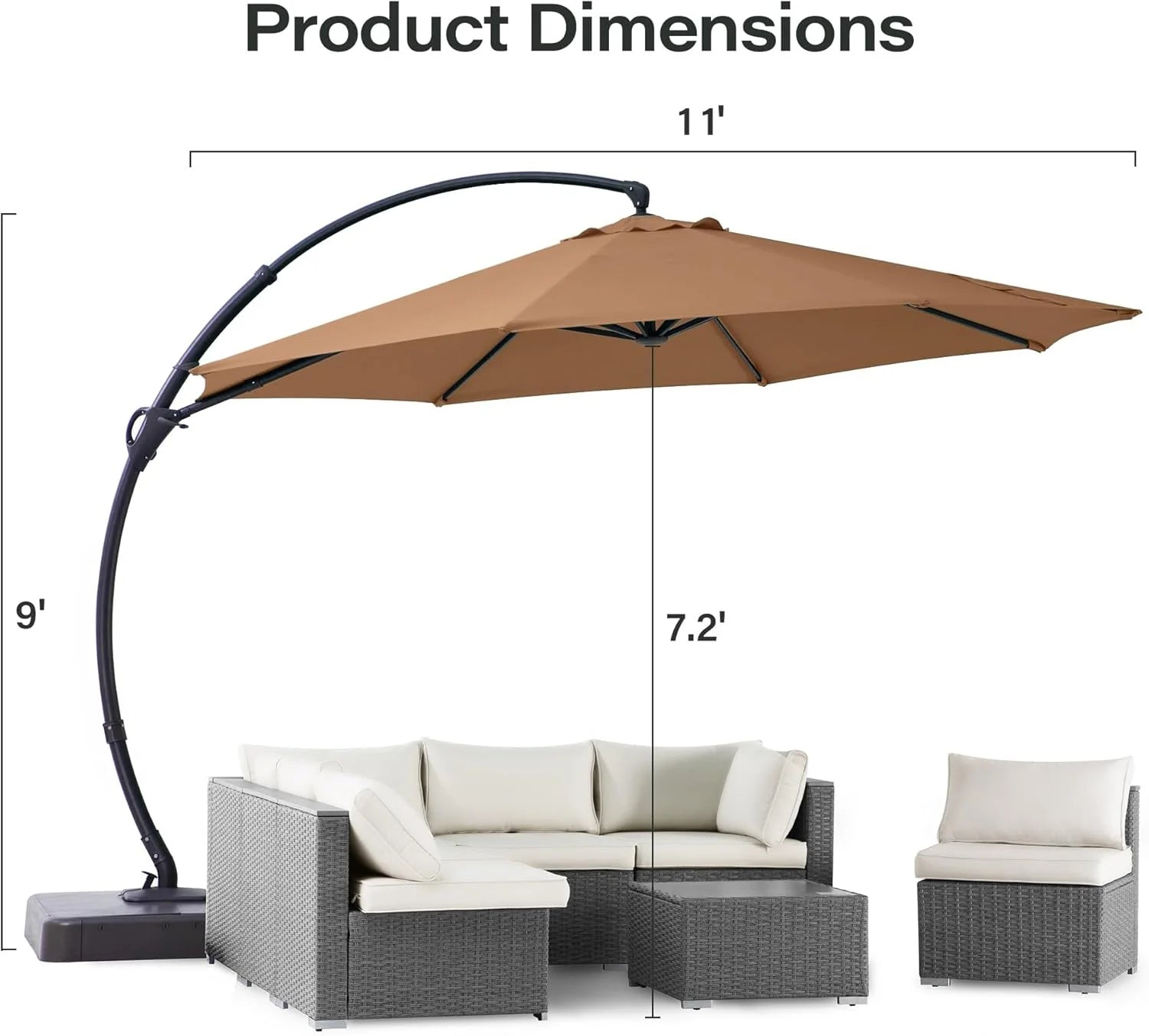 LAUSAINT HOME Outdoor Patio Umbrella with Base included, 11 FT Deluxe Curvy Cantilever Umbrella Heavy Duty Offset Hanging Umbrella with 360° Rotation for Market, Pool, Garden, Backyard, Deck (Beige)