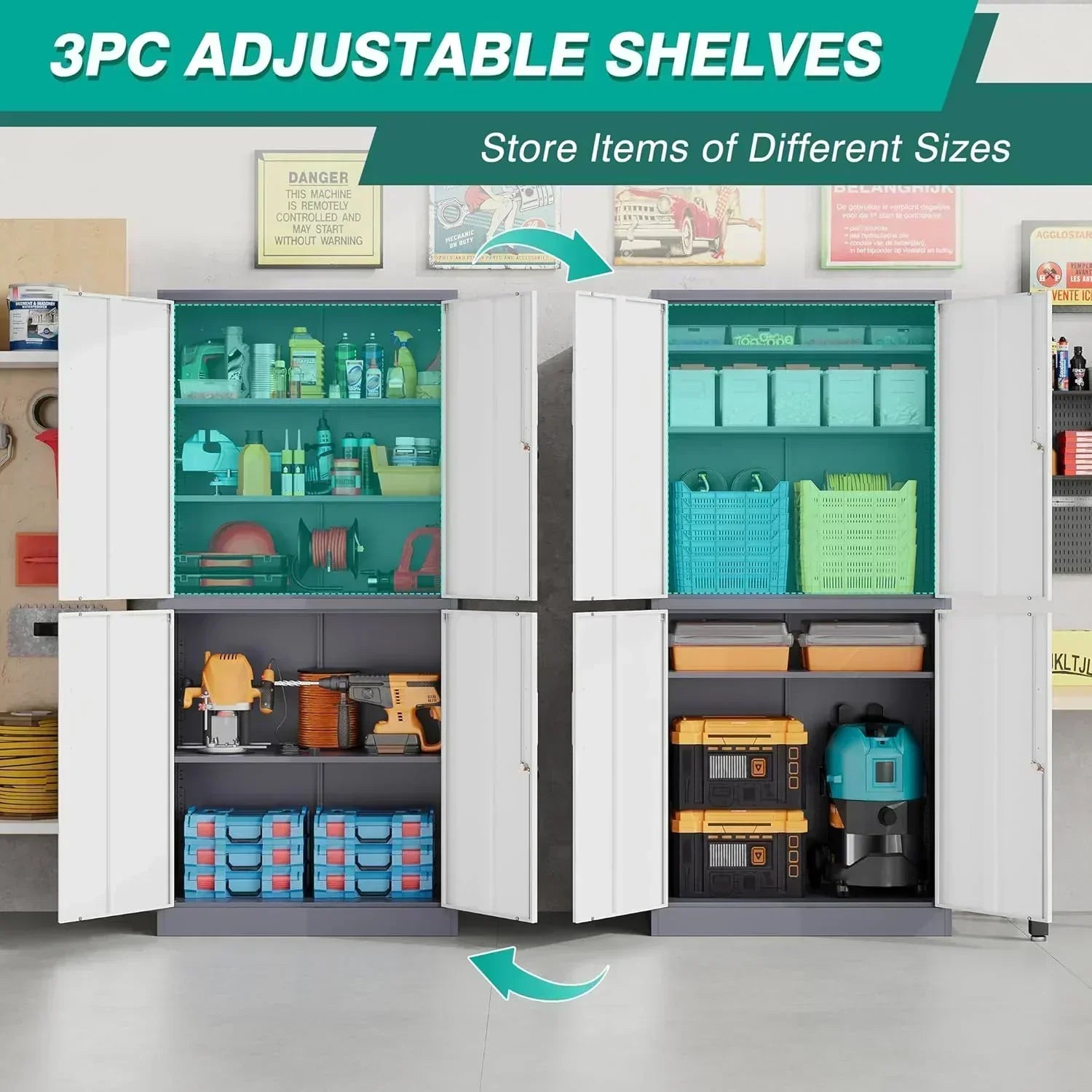 Metal Storage Cabinet with 2 Doors and 6 Shelves Black Metal Cabinet Garage Storage Cabinet
