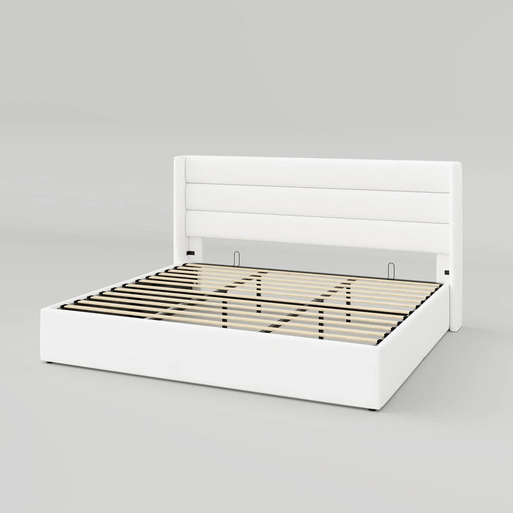 Allewie Queen Size Lift Up Storage Bed Modern Wingback Headboard Hydraulic Support