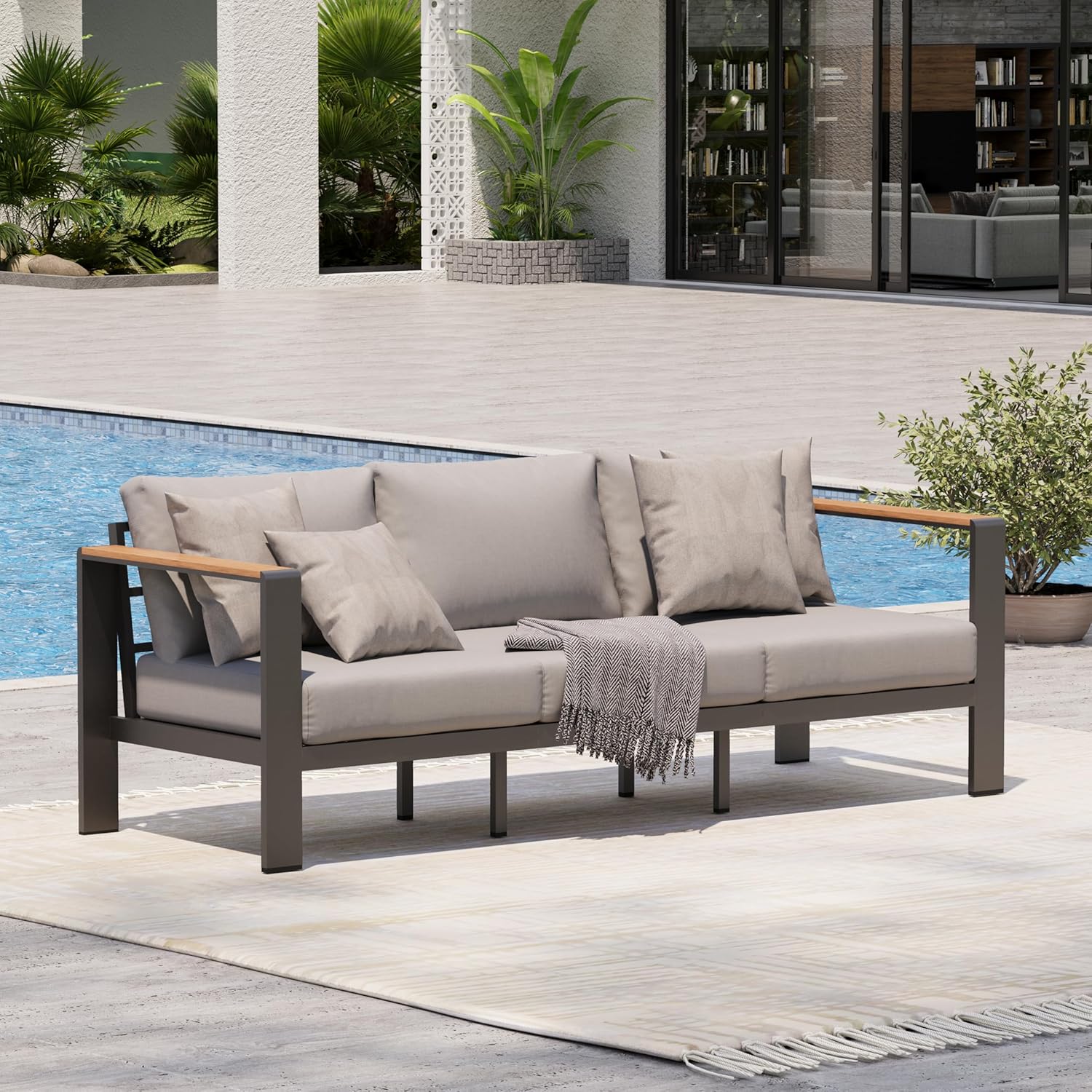 Aluminum Outdoor Patio Furniture Set with Coffee Table, 4 Piece Patio Conversation Sets with Washable Thick Cushions