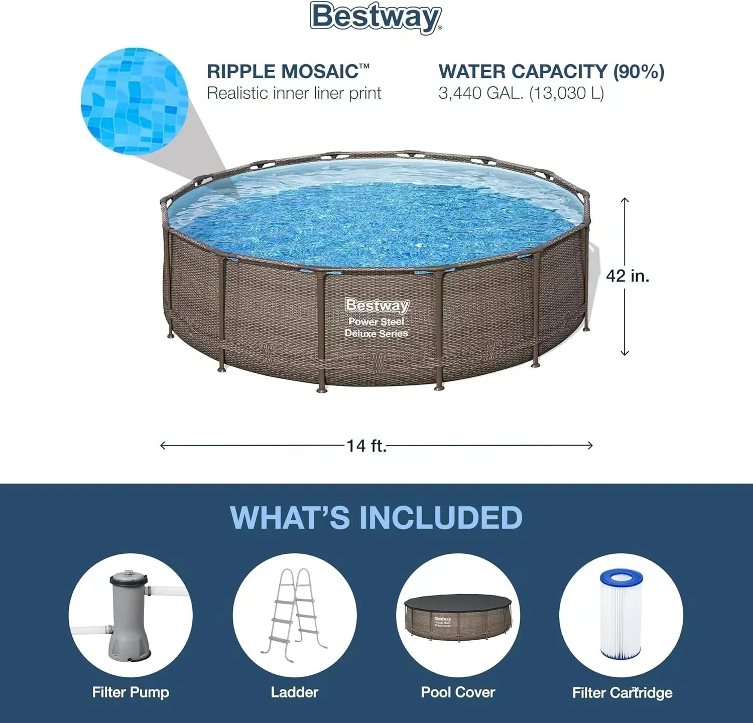 Power Steel Round Above Ground Outdoor Backyard Swimming Pool Set 1,000 GPH Filter Pump