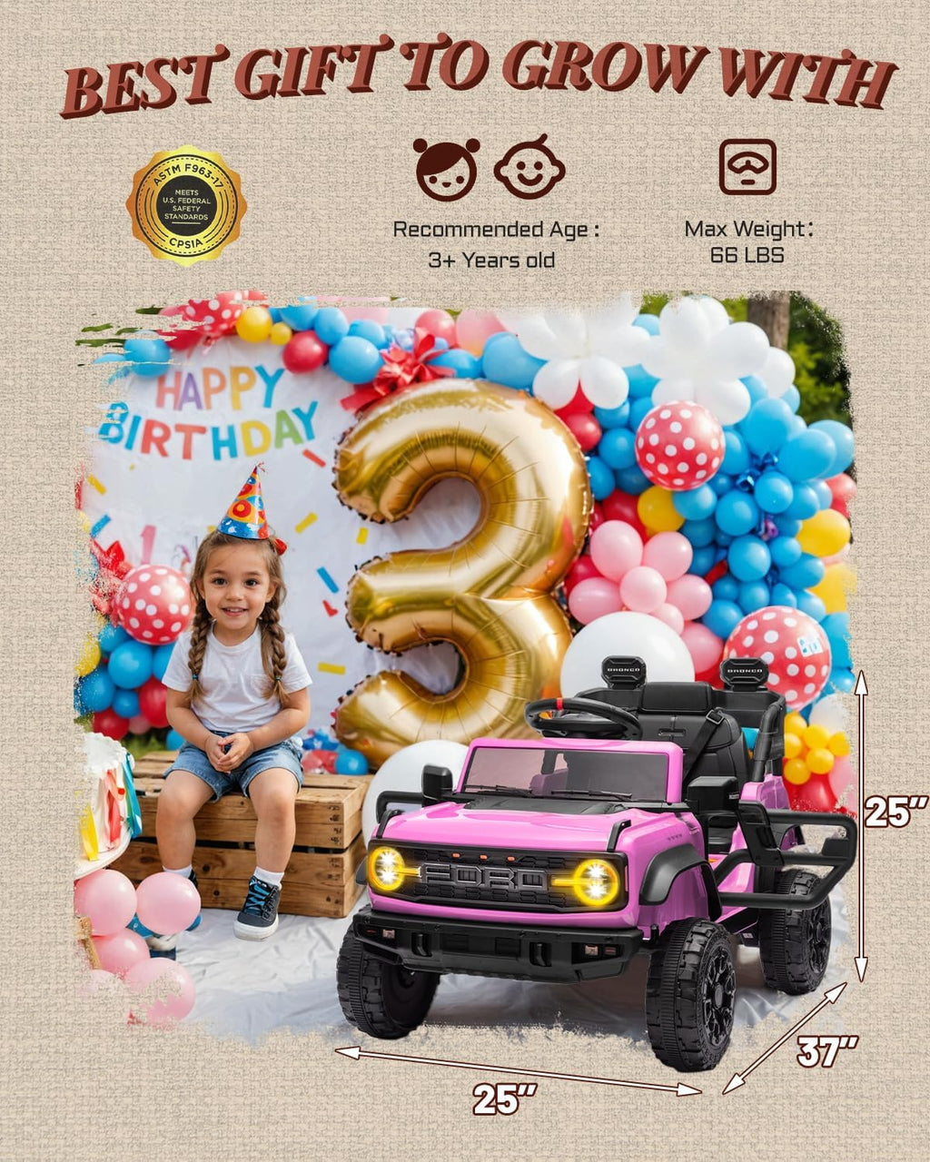 Kids Pink Ride-On Truck Battery Powered Electric Toy Car